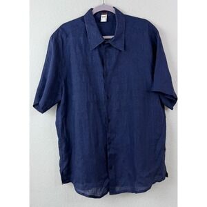 Torras 100% Linen Shirt Men's XL Navy Blue Short Sleeve Coastal Made In Spain